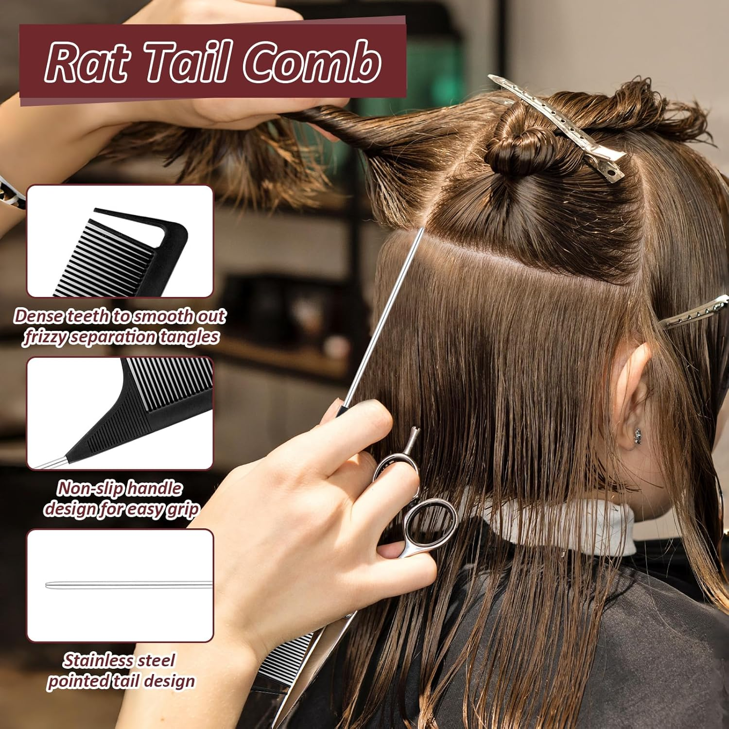 5 Pcs Boar Bristle Brush Set,Pulled Tail Brush,Natural Boar Bristles with Wooden Handle,Sleek Styling Hair Brush,Reduce Breaking,Anti-Static Brush for Men and Women image number 6