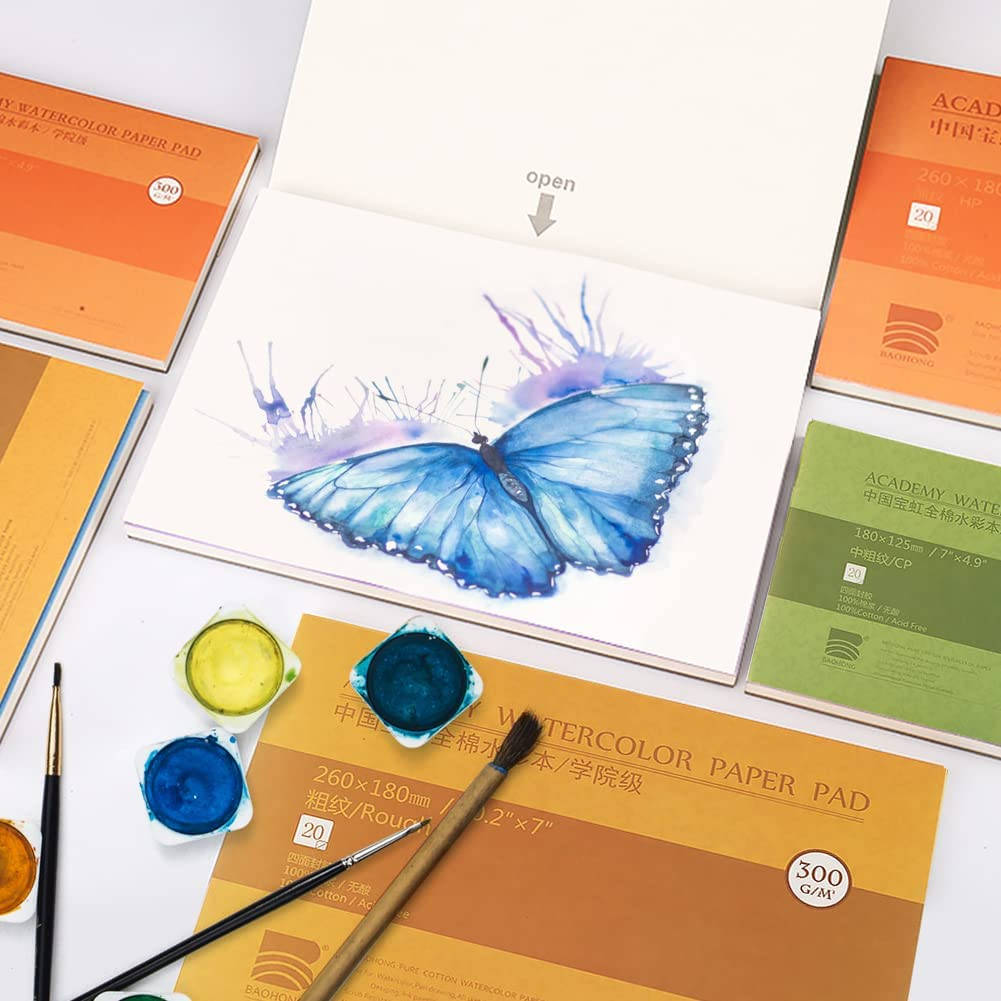 Watercolor Paper Block Glue Bound 20 Sheets 300Gsm/140Lbs Drawing Paper Pad 100% Cotton Pulp, Acid-Free Paper, Perfect for Most Wet & Dry Media, Ideal for Beginners, Artists & Professionals(180X125Mm, CP) image number 5
