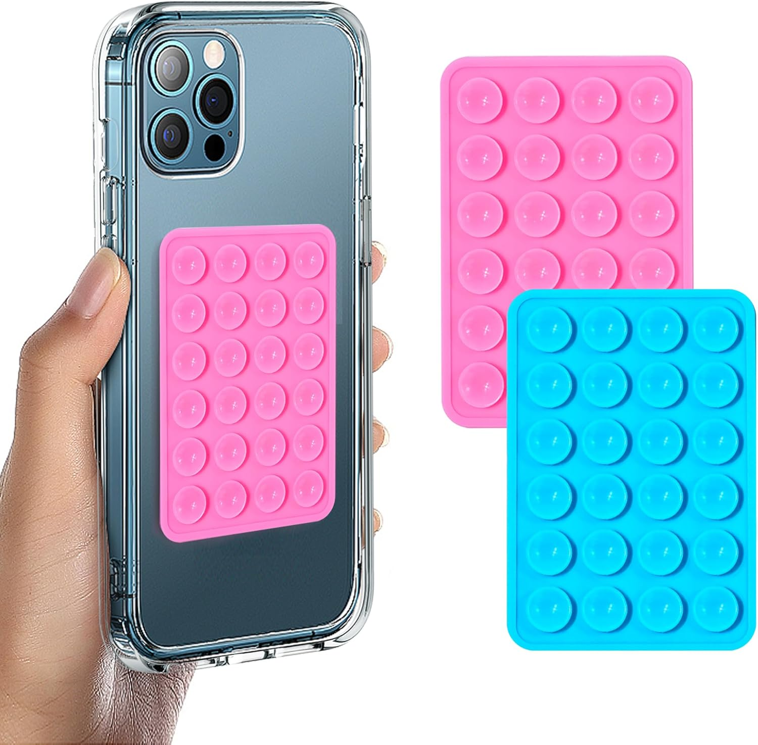 Suction Phone Case Mount, 2Pcs Silicone Phone Suction Grip Compatible with Iphone and Android Cases, Anti-Slip Hands-Free Mobile Accessory Holder, Sticky Phone Grip for Tiktok Videos and Selfies