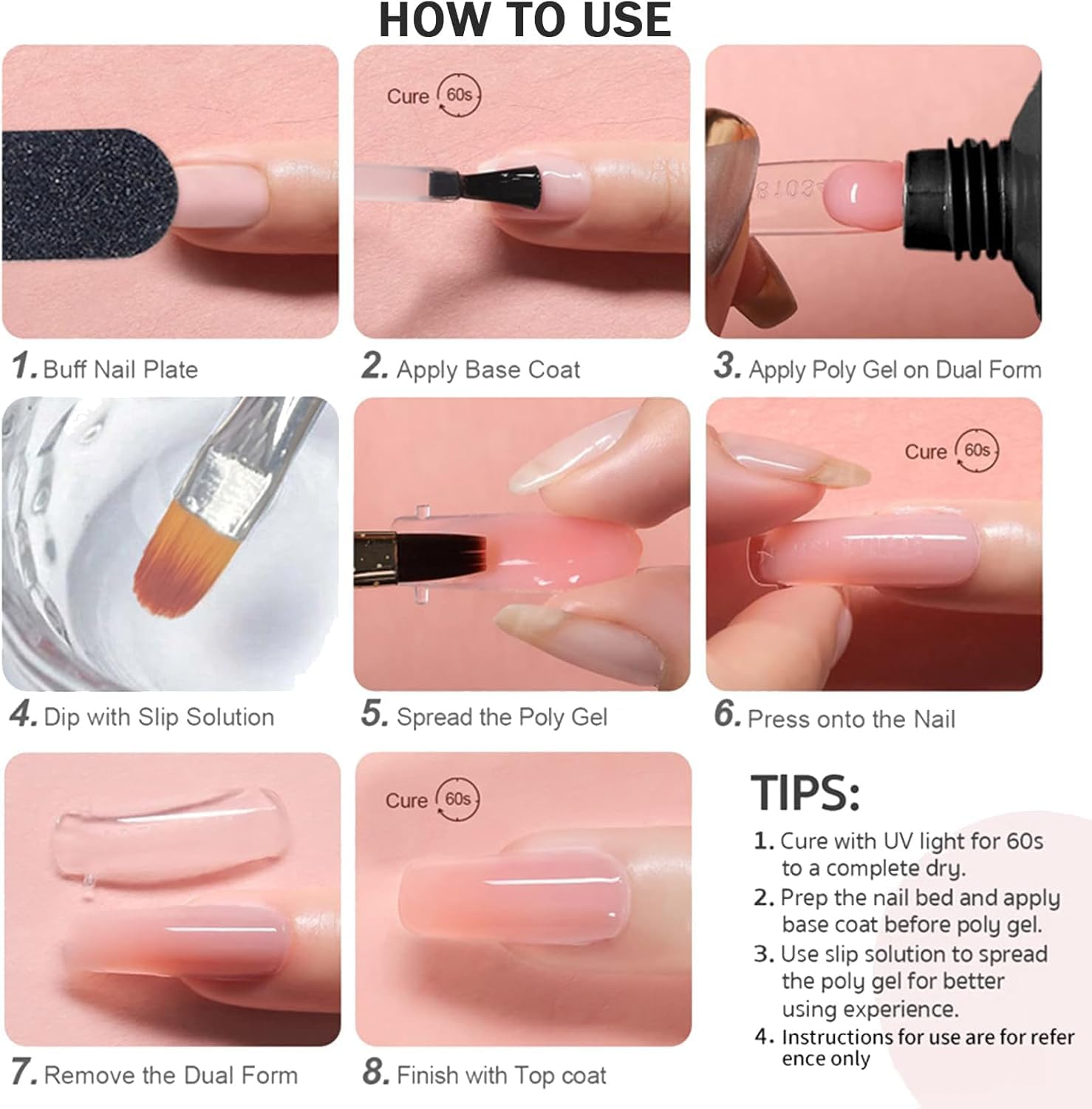 Poly Nail Gel Kit 3 Colors with 6 W Lamp Nail Extension Gel Kit Nude Clear Pink Natural Complete for Beginner Thickening Solutions DIY at Home for Women