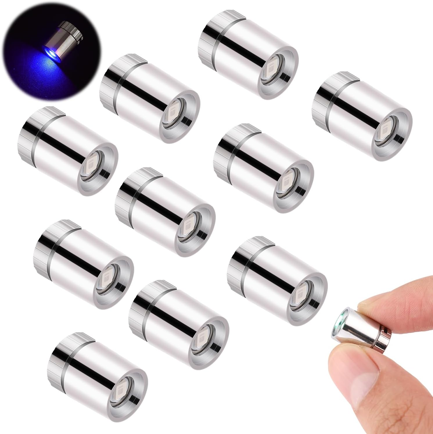 Pack of 10 Mini LED Lights, Silver Plastic Battery Operated Mini Electric Lights for Party Decoration Crafts Dollhouse Accessories (Blue Light) image number 2