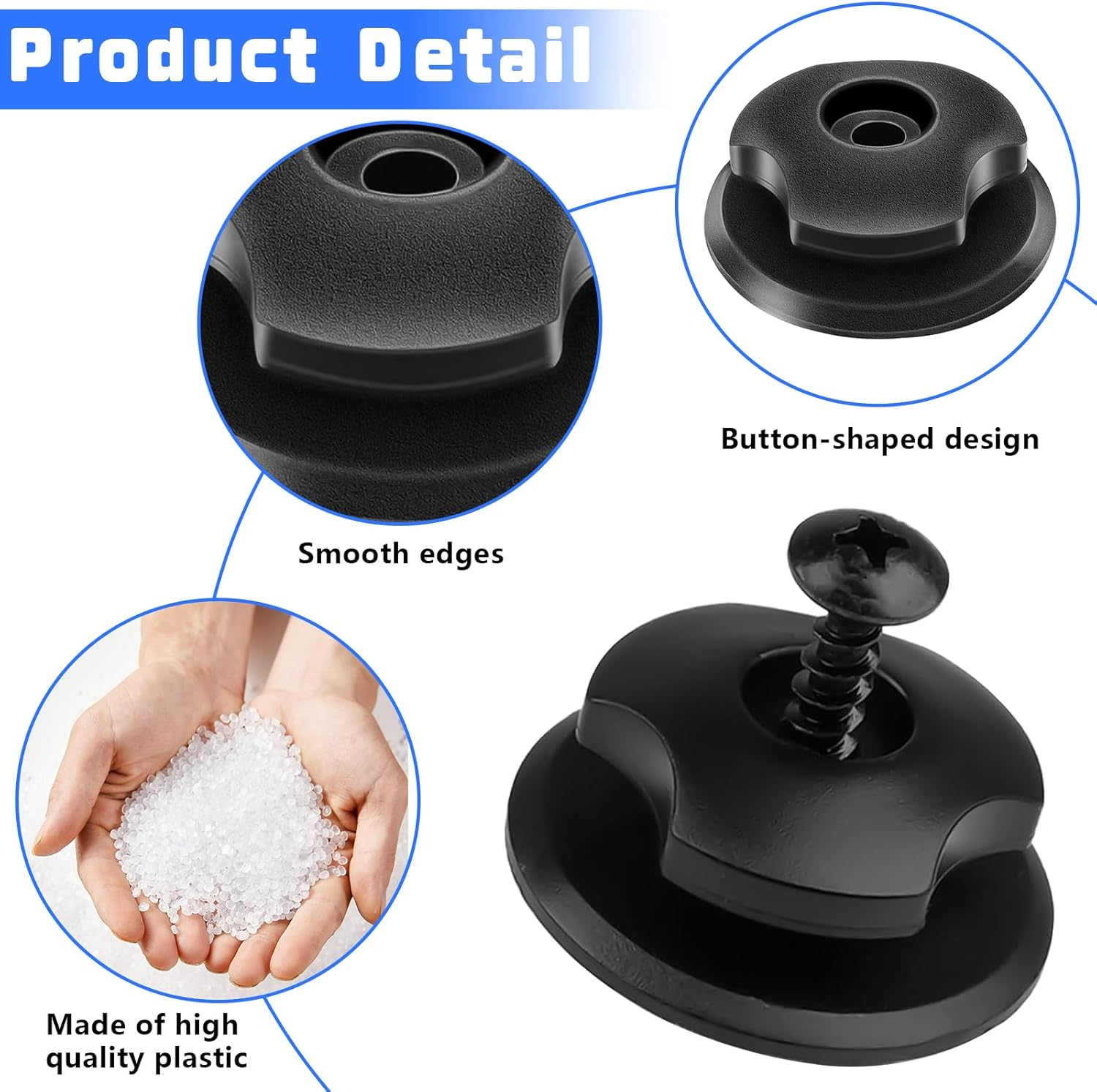 XTUDOU&reg; Pack of 40 Tarpaulin Buttons and Hooks, Round, 35 X 14 Mm, Black, Plastic, Trailer Hardware, Tonneau Cover Fasteners image number 4