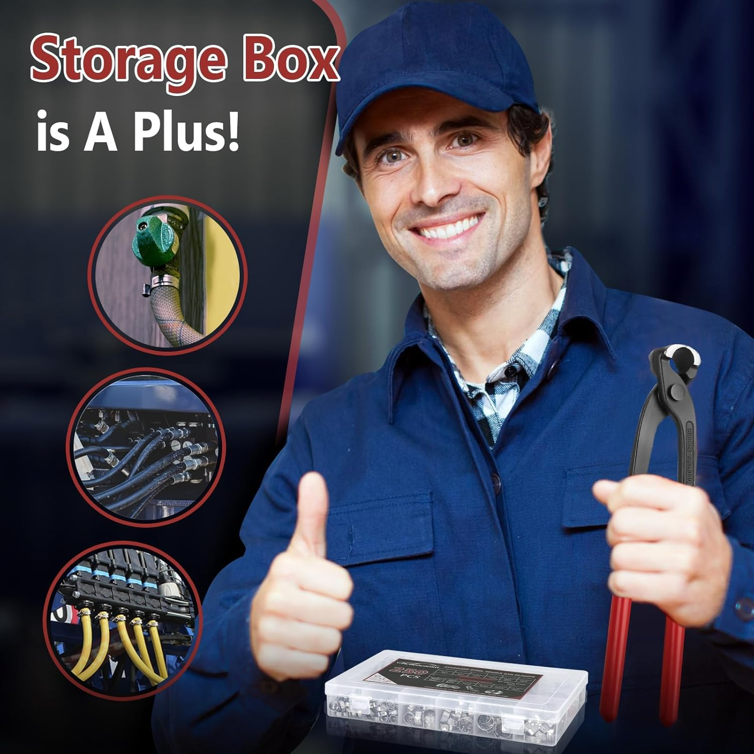 250 PCS 14 Sizes Single Ear Hose Clamp, 5.3-33.1Mm 304 Stainless Steel Ear Clamp Kit with Ear Clamp Pincer, Stepless Hose Clamps Cinch Rings for Automotive, Home Appliance Line and Plumbing image number 1