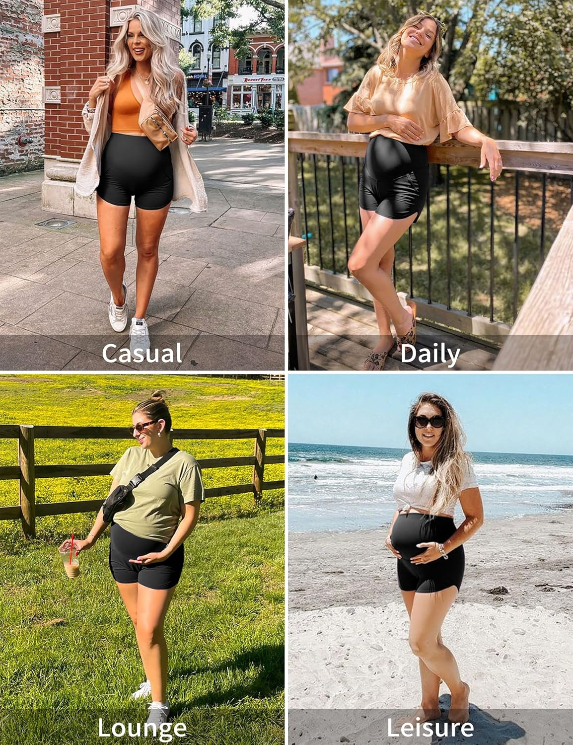 Peauty Maternity Shorts over the Belly with Pockets, Pregnancy Lounge Shorts, Before, during after Pregnancy image number 2