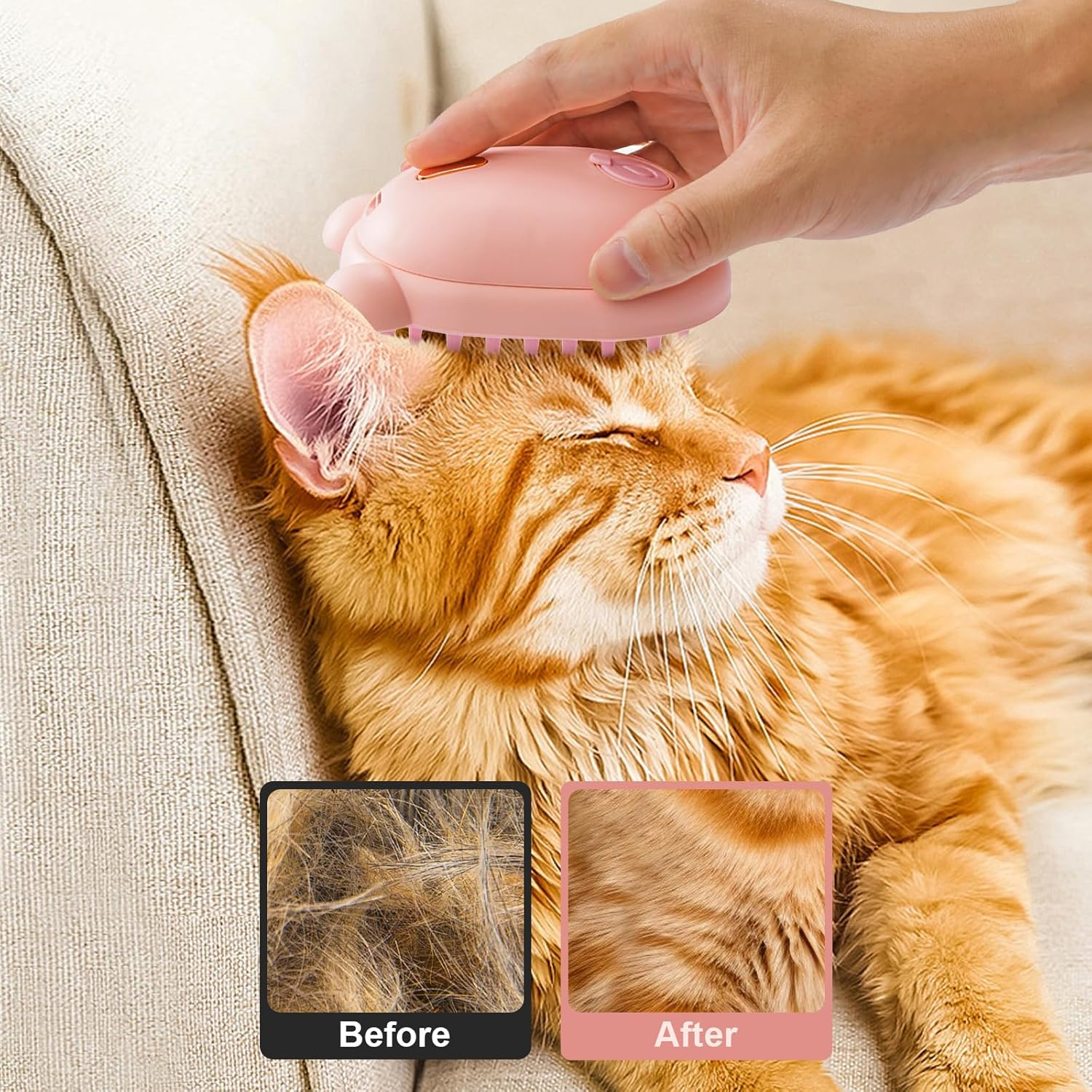 Cat Steam Brush Rechargeable Cat Brush Steamer for Shedding,Self-Cleaning Grooming Brush for Long &Short Haired Dogs and Cats,Remove and Clean Tangled &Loose Hair,Pink image number 3