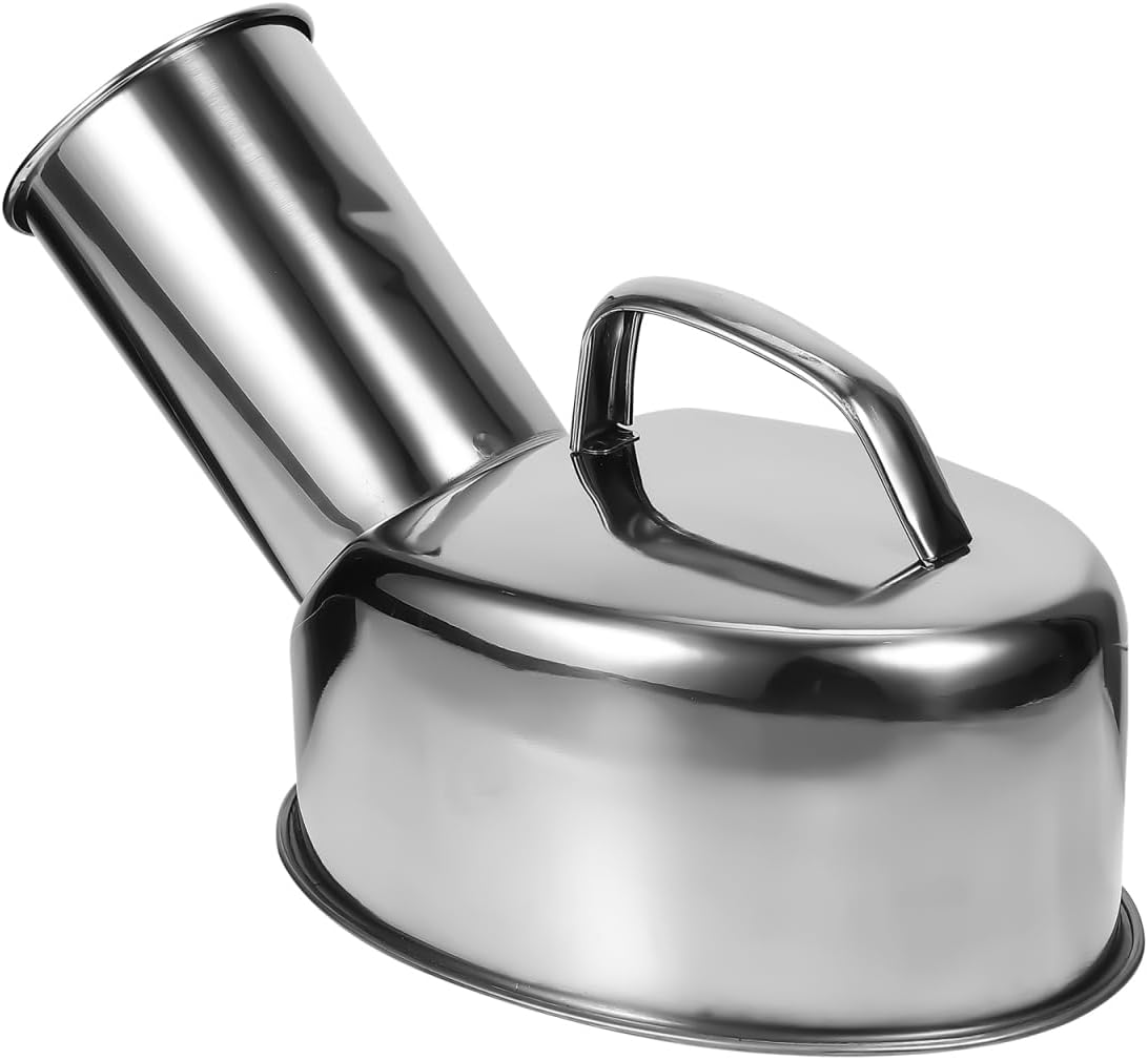 Healvian Stainless Steel Male Urinal Pot with Handle Portable Urinal Bottle Smooth Mouth for Home Hospital Use 10In X 6.5In X 5In image number 3