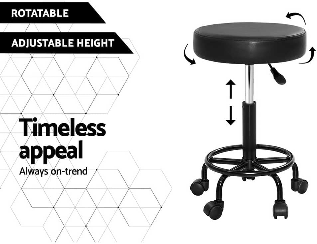 Artiss round PU Salon Stool, Bar Stools Swivel Lounge Drafting Chair Piano Guitar Seat Barber Chairs Outdoor Spa Indoor Home Office Kitchen Furniture, Adjustable Height Hydraulic Lift Black image number 2