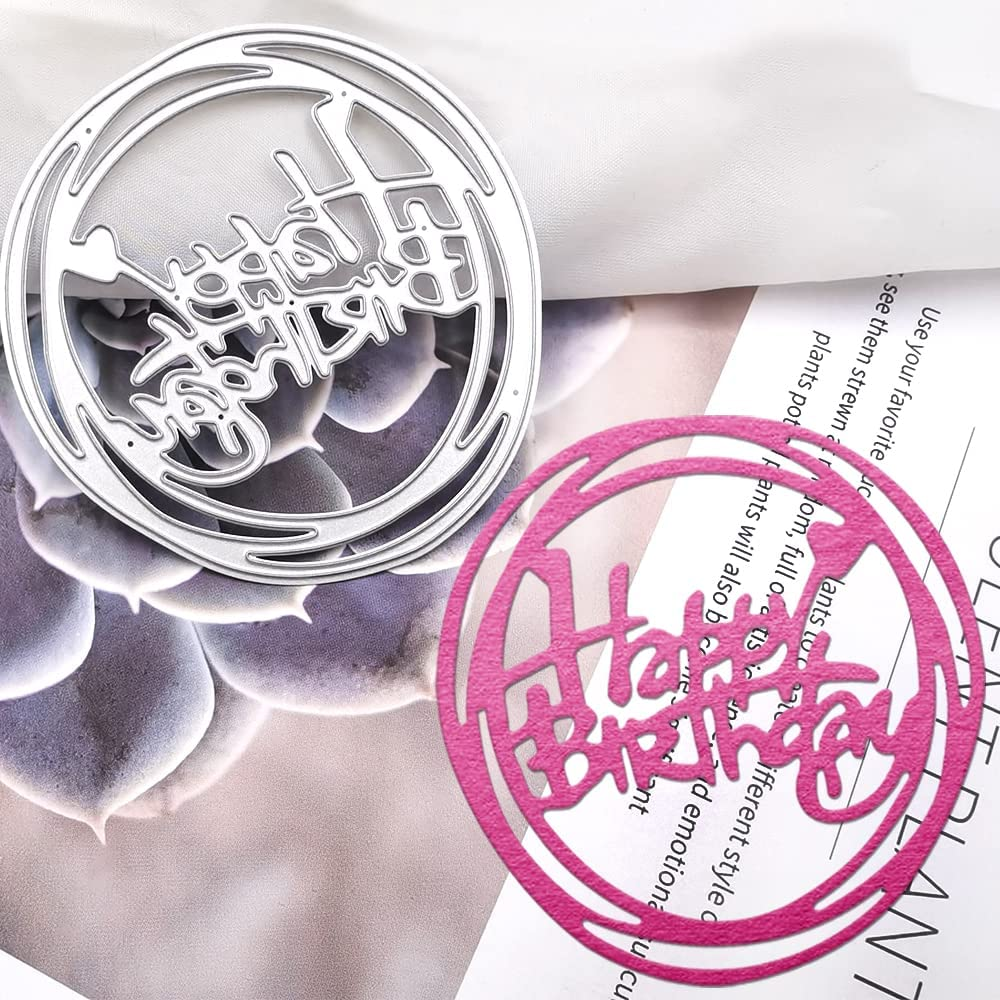 4 Set Die Cuts for Card Making, Finegood Happy Birthday Cutting Dies Card Making Supplies DIY Die Cutters Card Making Die Stencils for Scrapbooking image number 1