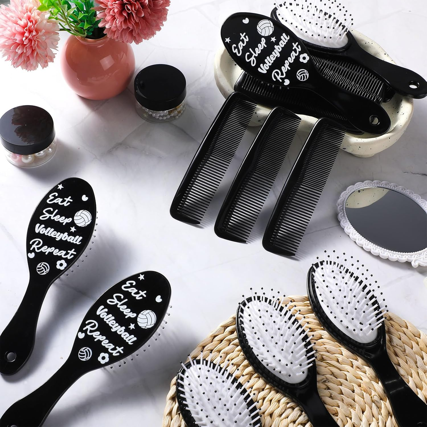 Jingmore 24 Pcs Volleyball Hair Brush Gifts for Girls Team Bulk Mini Detangling Hair Brushes and Bristles Plastic Combs Set for Volleyball Team Gifts Sport Players Party Favors image number 6