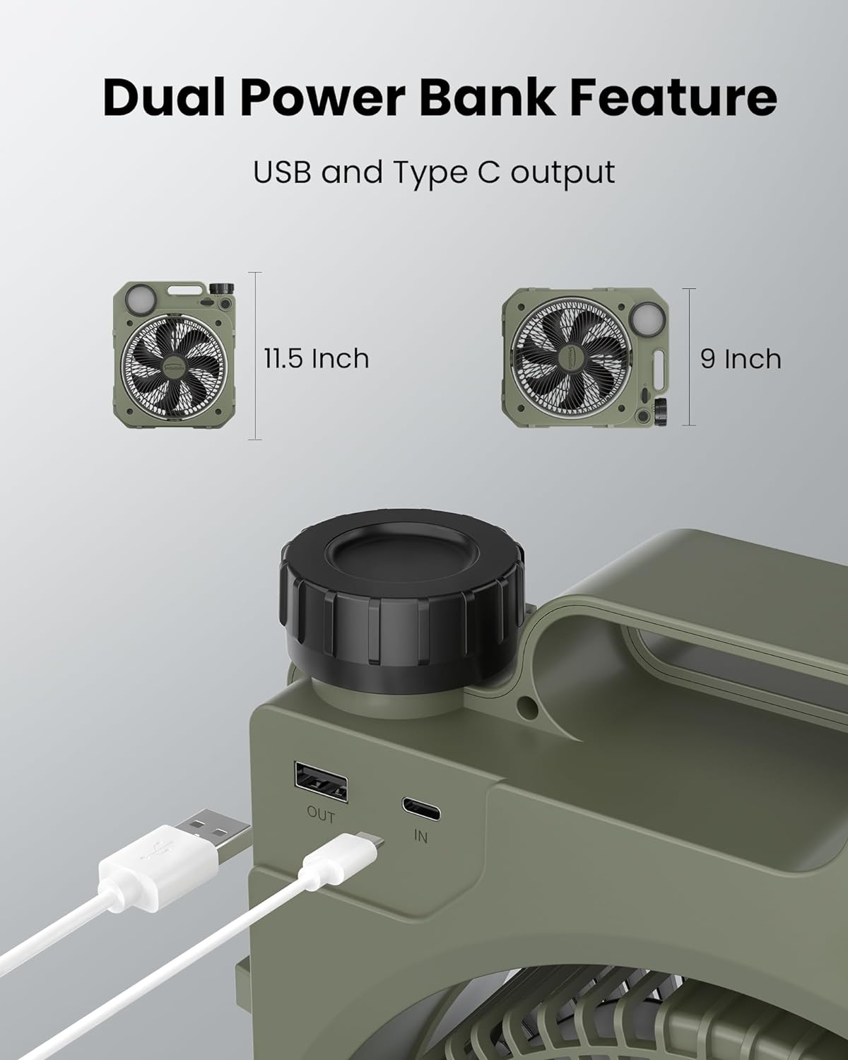 8.5'' Small 20000 Mah Camping Fan,90&deg;Tilt and Side to Side Auto Oscillating, Portable Desk Fan with 3 Levels LED and SOS Light,Battery Operated Fan, Personal USB Fan for Bedroom Hurricane Emergency