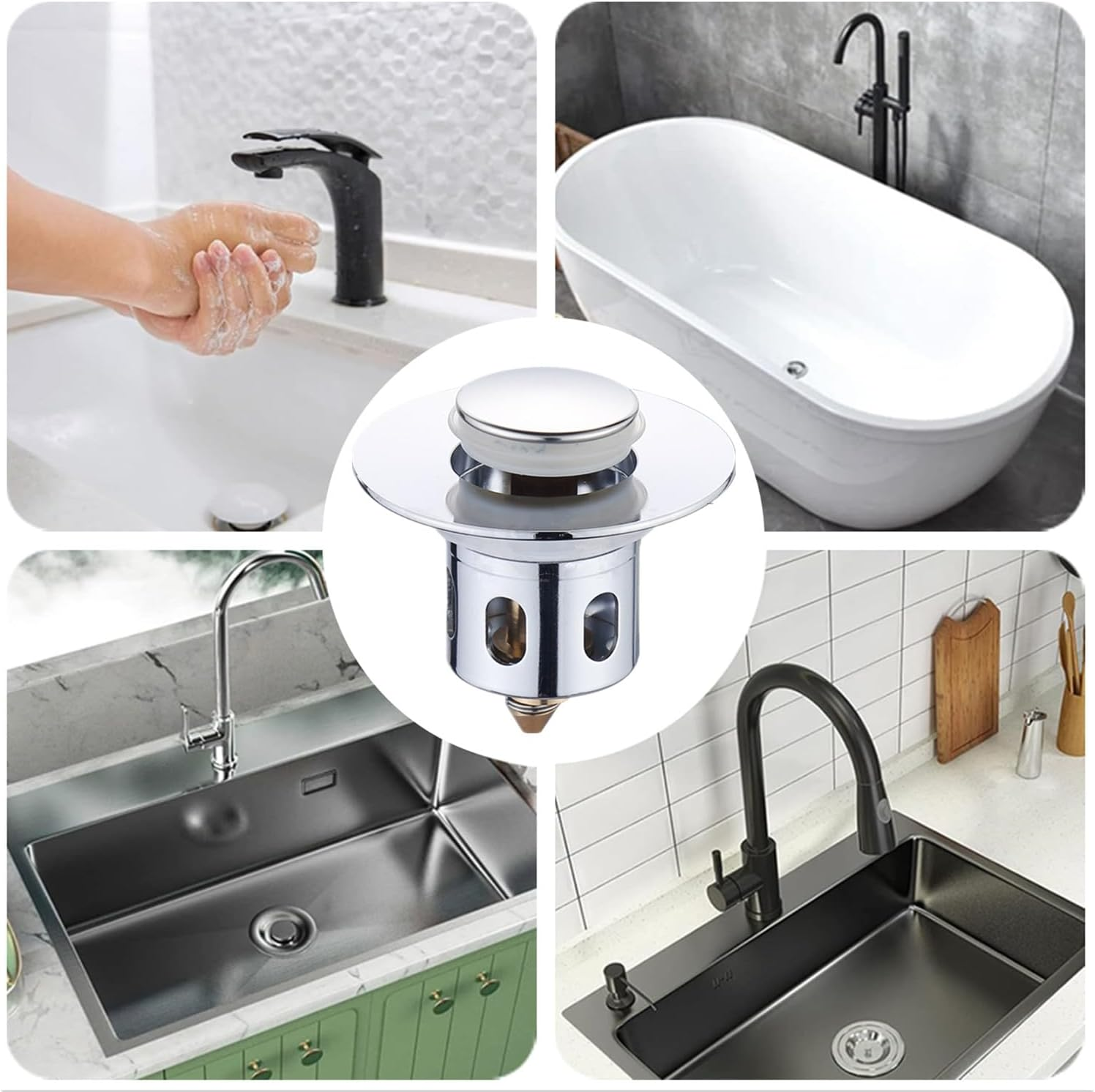 Universal Bathroom Sink Plugs, Sink Strainer Stopper for 33-38Mm Drain Holes, Stainless Steel Sink Stopper Replacement for Kitchen Bathroom Washbasin Bath (Silver) image number 4