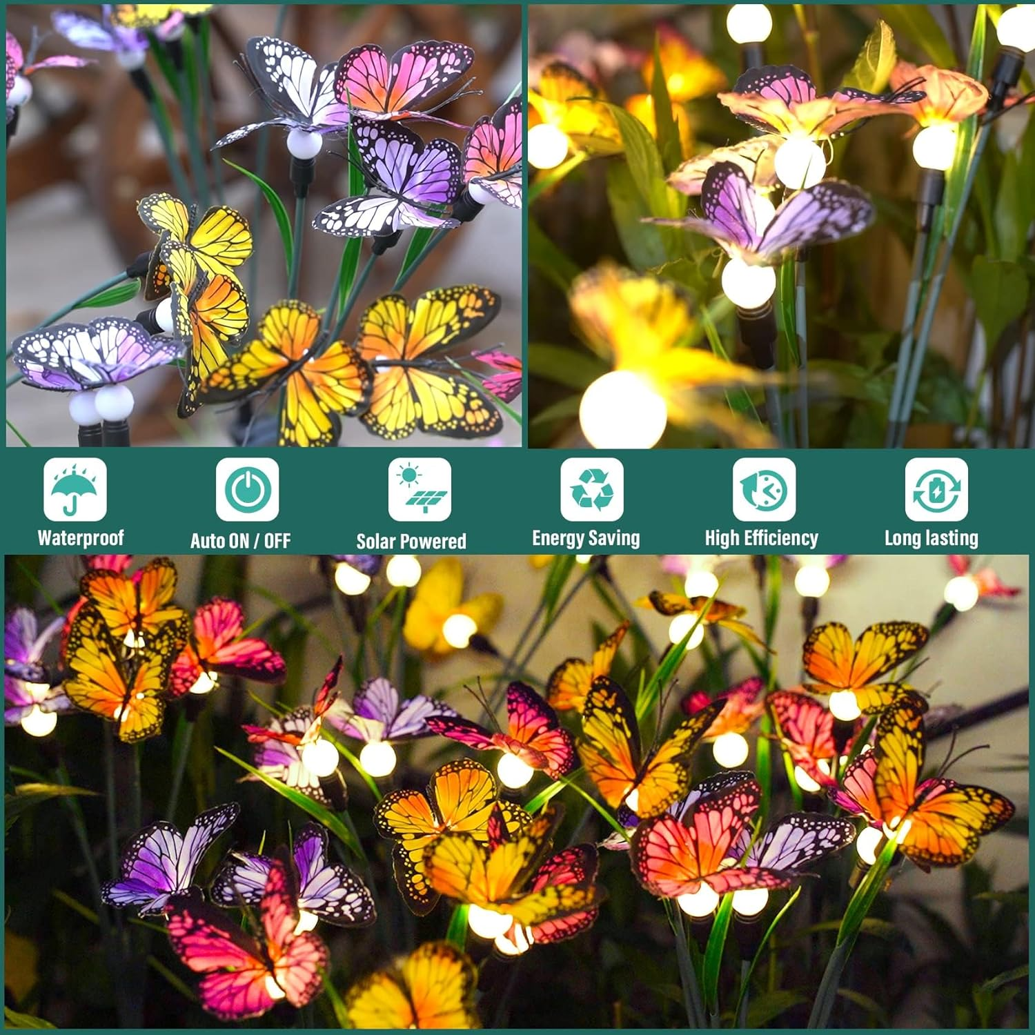 DGS TRADING Solar Garden Lights - Newest Swaying Butterfly Light, Swaying in the Wind, Solar Outdoor Lights, Yard Patio Pathway Decoration, High Flexibility Iron Wire & Realistic Butterflies (4 Pack) image number 4