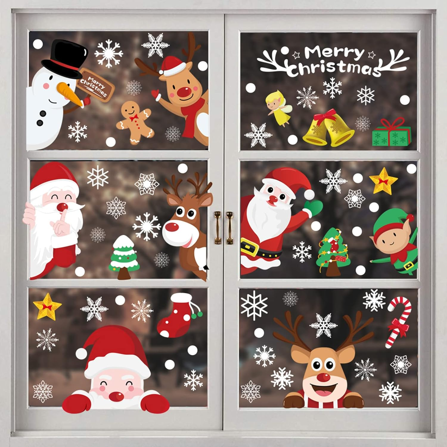 Christmas Window Glass Stickers,Mh MOIHSING 9 Sheets Christmas Window Clings Decoration,Indoor Double-Side Removable Window Sticker Decals Xmas Holiday Snowflake Santa Claus Reindeer for Glass Windows image number 4