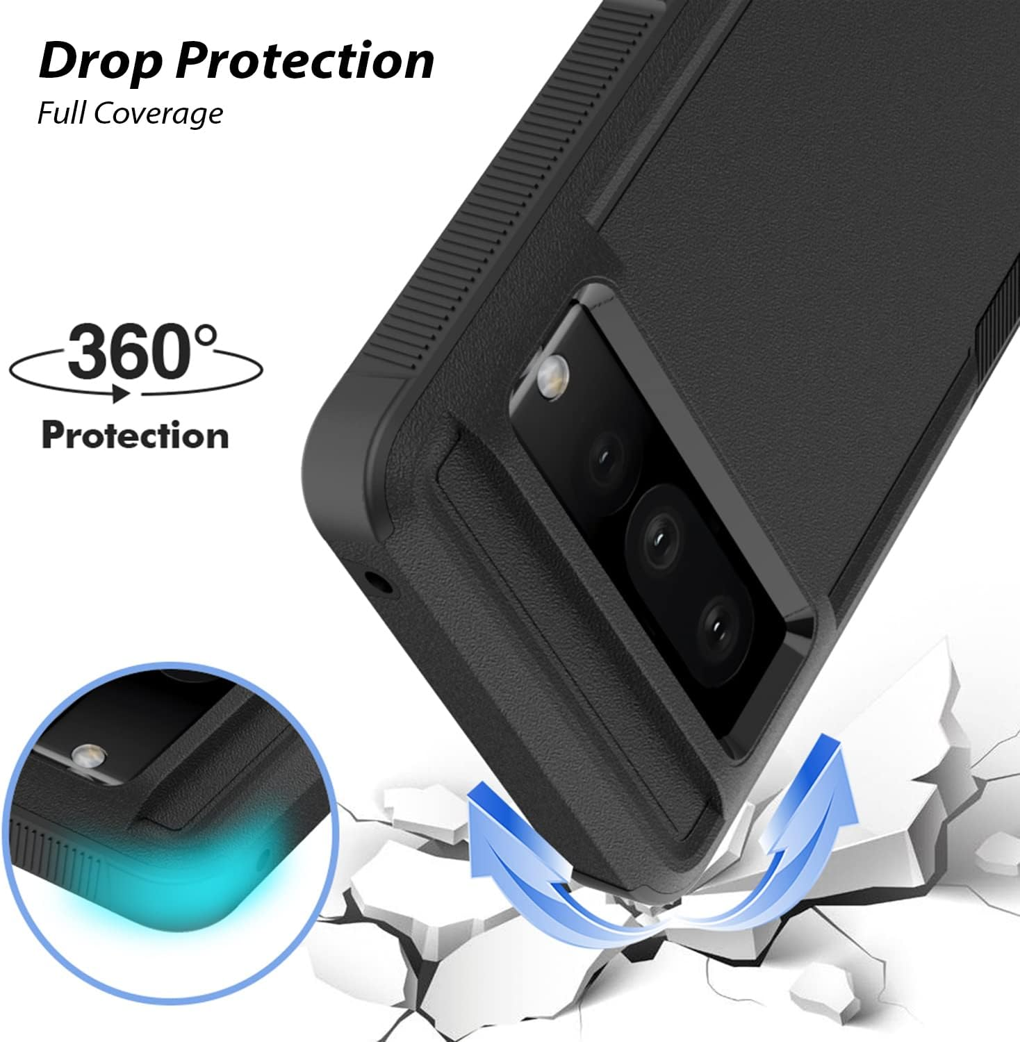 ZUSLAB Rugged Case for Pixel 7 Pro Rugged Defender Protective Heavy Duty Shockproof Dustproof Cover for Google (2022) - Black image number 2