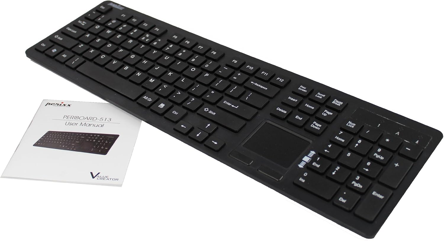 Perixx PERIBOARD-513II Wired USB Keyboard with Touchpad, Membrane Key Trackpad Keyboard with 10 Hot Keys, Black, Full US Layout image number 1