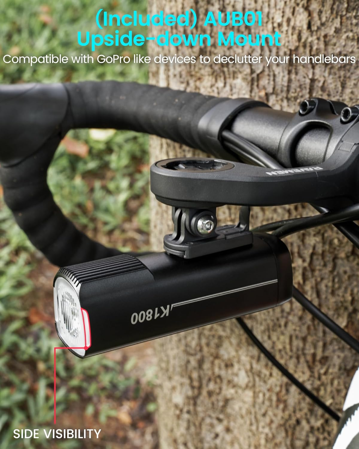 RAVEMEN K1800 Smart Bike Lights, Bright Bicycle Light with AI Night Riding Mode, Brightness Adjust, Auto On/Off, Usb-Output Feature, Daytime Intelligent Mode image number 5