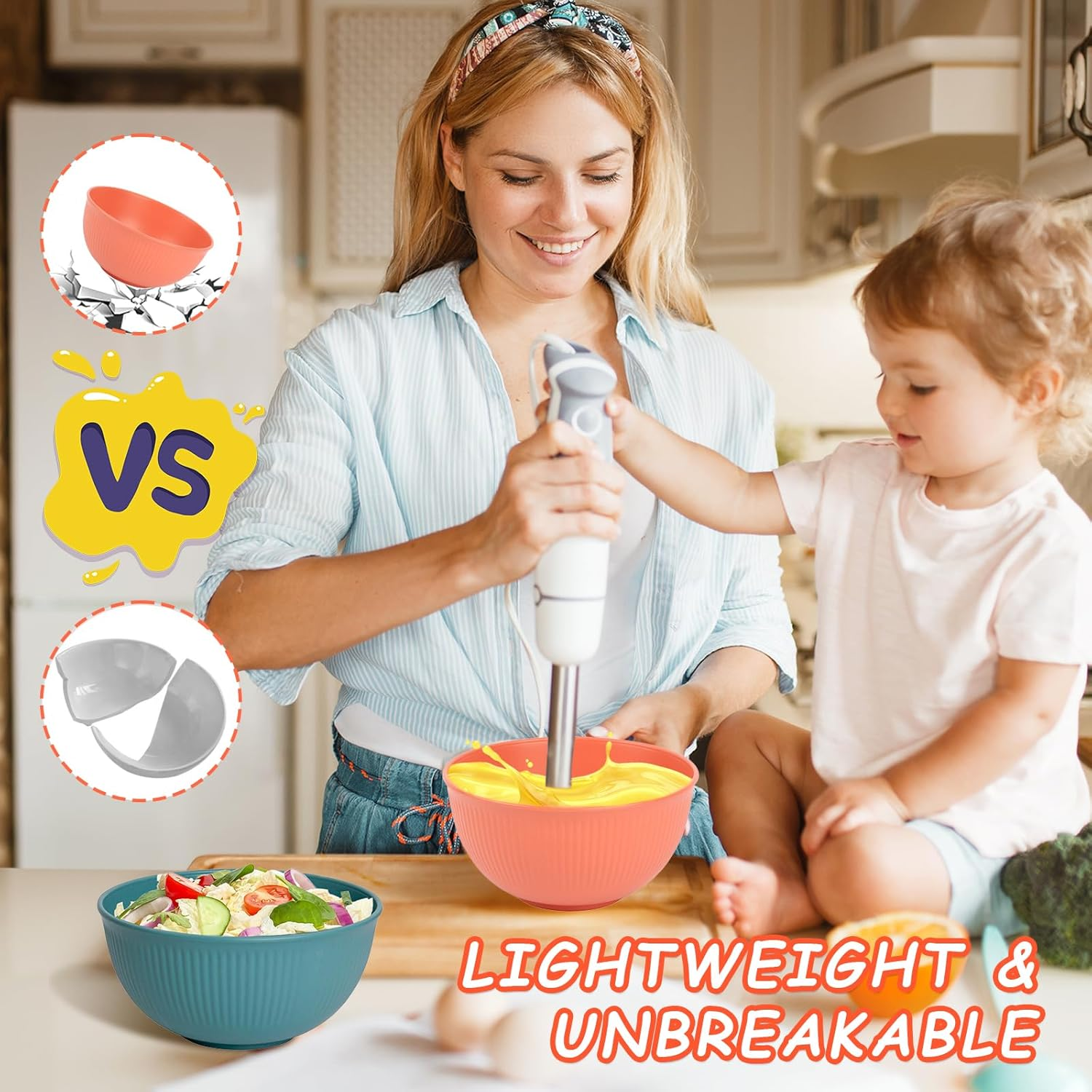 SZBOKE Cereal Bowls, 9 PCS Soup Bowls Wheat Straw Fiber Unbreakable Lightweight Bowls (9 PCS, 26 OZ) (Multicolor),Wheat Straw Bowls, Unbreakable Kids Bowls, Dishwasher & Microwave Safe Bowls image number 3