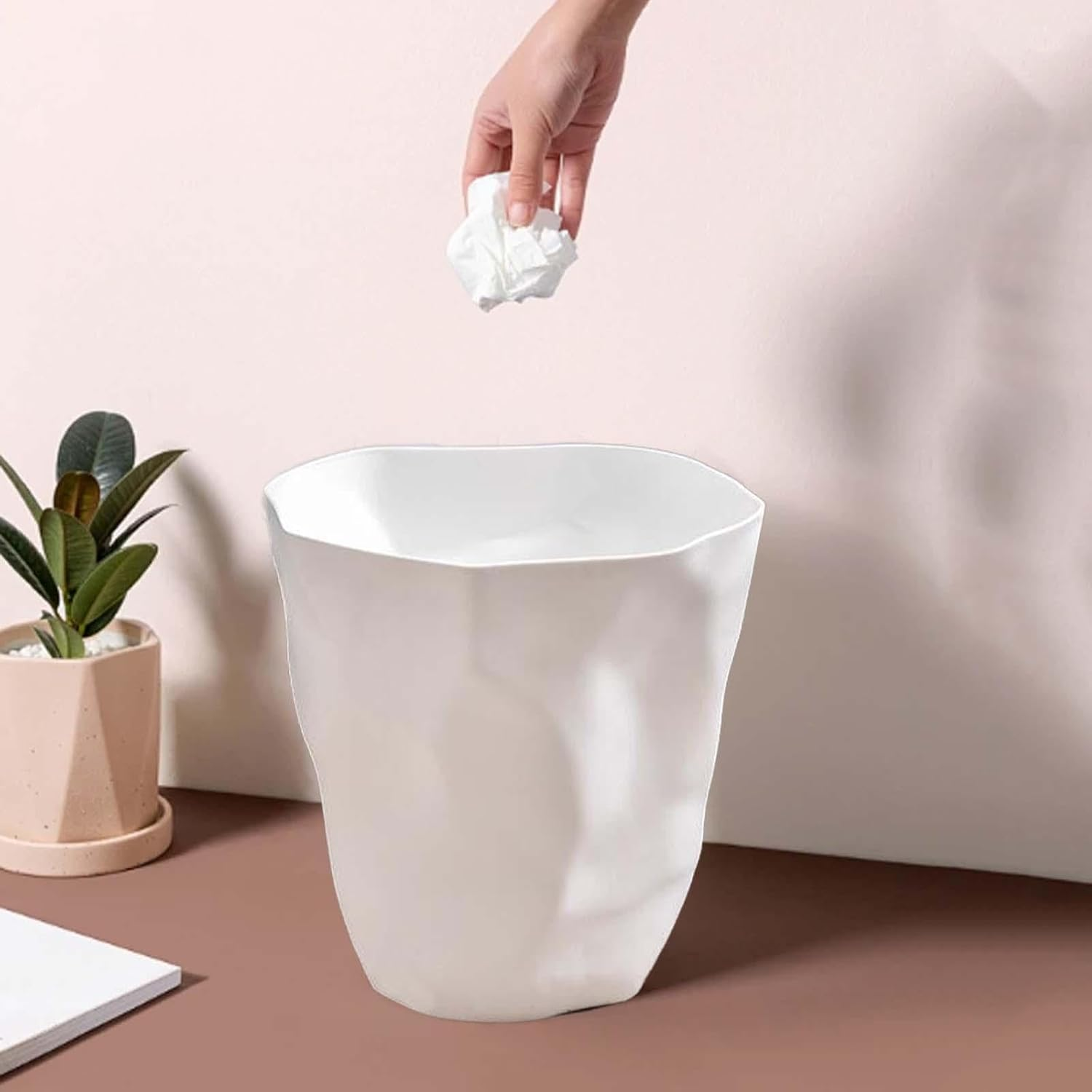 STARTIST Wrinkle Trash Bin, round Waste Bin, Dustbin Bucket Garbage Can, Waste Paper Bin Basket for Washroom Household Living Room, White image number 3