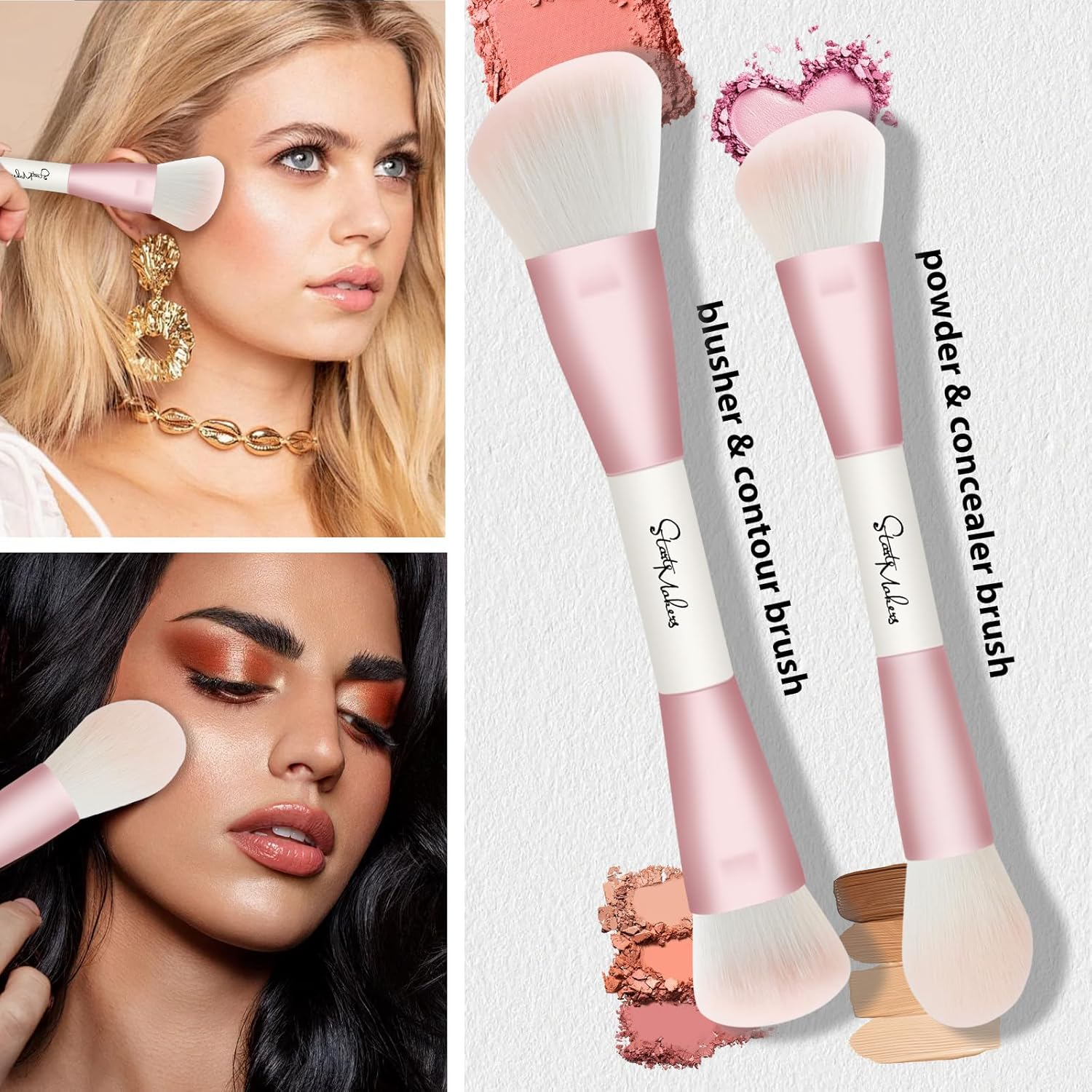 Start Makers Makeup Brushes 5Pcs Double Ended Makeup Brush Set with Foundation Brush Concealer Blush Contour Eyeshadow Brushes for Liquid Powder Cream image number 4