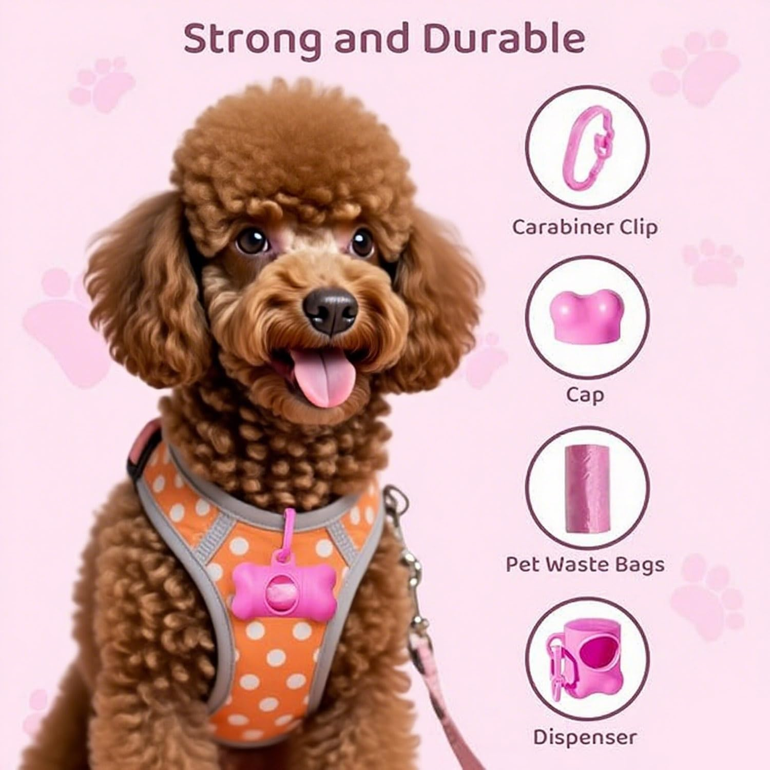 Amaezorx 1 Pcs Dog Waste Bag Dispenser with Carabiner Clip - Leak-Proof Poop Bag Holder for Dog Leashes, Portable Pet Waste Disposal Accessories Includes 1 Roll (Pink) image number 6