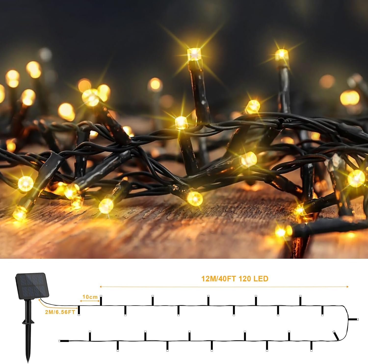 Isisyu Solar Fairy Lights Outdoor 12 M 120 LED Fairy Lights Outdoor Solar 8 Modes IP65 Waterproof Warm White Solar Fairy Lights Outdoor Weatherproof for Balcony, Garden, Weddings, Patio, Christmas image number 3