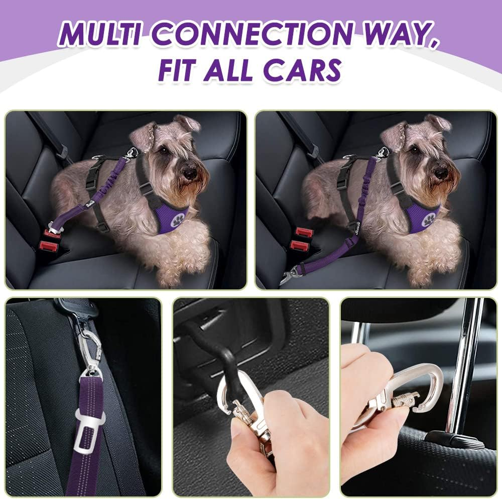 Lukovee Dog Safety Vest Harness with Seatbelt, Dog Car Harness Seat Belt Adjustable Pet Harnesses Double Breathable Mesh Fabric with Car Vehicle Connector Strap for Dog (Medium, Purple Seatbelt) image number 6