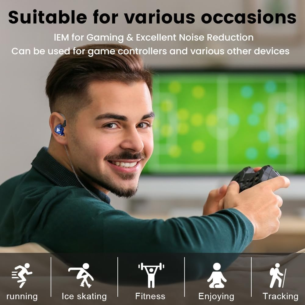 Qkz Ak6 Gaming Earbuds with Mic,Universal 3.5Mm Hifi Sport Headphones in Ear Earphone for Running with Microphone Headset Music Earbuds (With Mic, Blue) image number 4