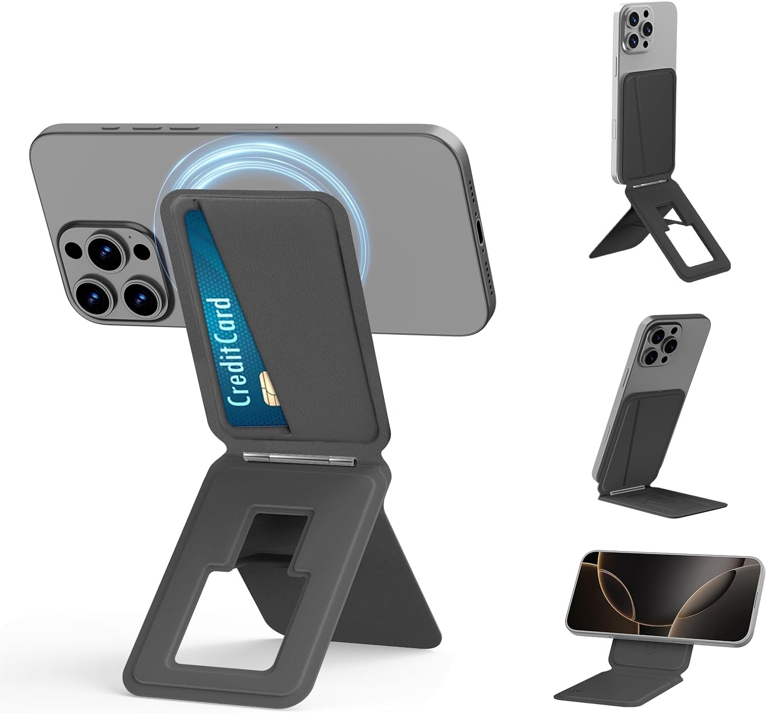 Bettdow Tripod Stand for Iphone 16/15/14/13/12 Series, Card Holder Wallet, Portable Phone Tripod Stand for Self-Vlogging, Surfing, Macro Photography, Video Calls, Phone Holder, Black