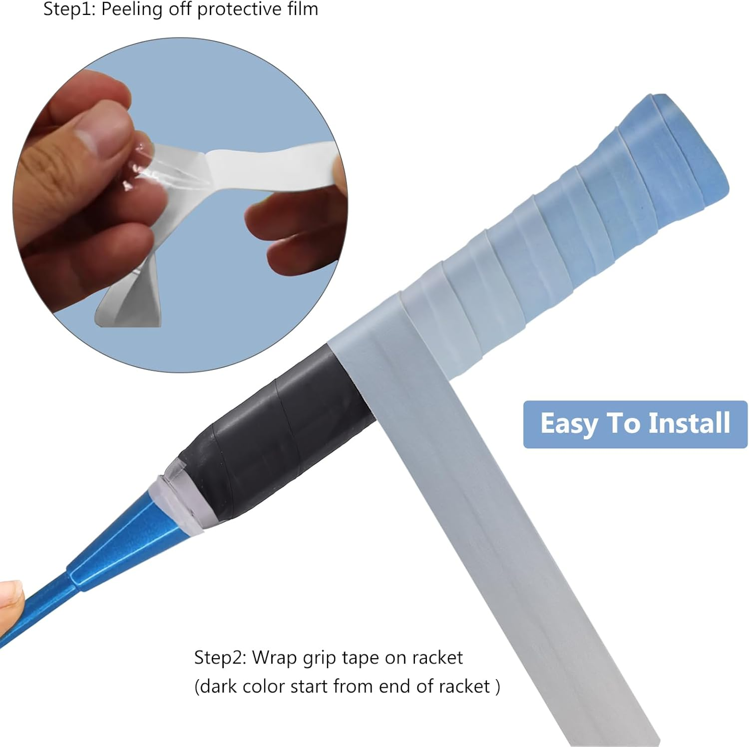 Tennis Racket Grip Tape [6 Pack], Gradient Color Non-Slip Grip Tape for Badminton Tennis Rackets, Precut/Soft Feel/Anti-Peeling/Long Lasting Racket Tape for Tennis - Blue Gradient image number 2