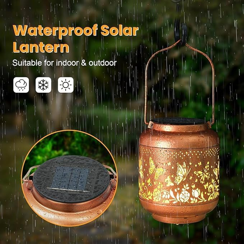 Solar Lanterns Outdoor Waterproof Butterfly Garden Decor as Birthday Gifts for Women Mom,Hollow Out Retro Metal Decorative Garden Light,Graceful Decoration for Patio,Yard,Landscape,Walkway,Festival image number 4