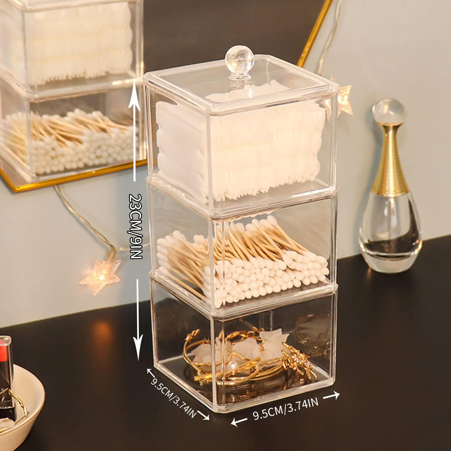 ZEQIDOU Hair Accessories Organizer, Tie Organizer for Girls, Acrylic Accessory Holder, Ponytail and Scrunchie Storage Container, Clear 3 Stackable Holder with Lids for Organizing - Small Portable-2Pcs image number 4