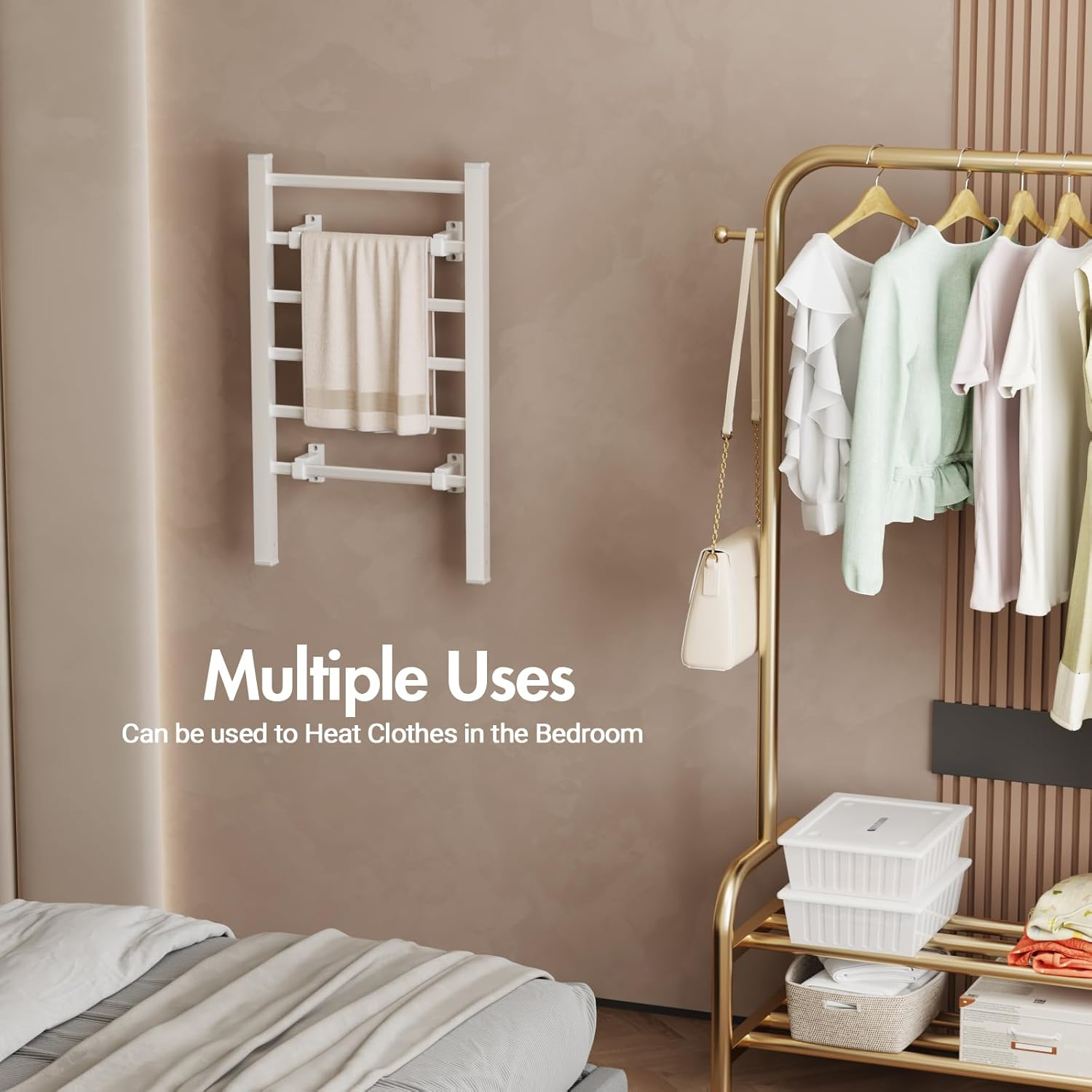 6 Bars Heated Towel Rail, Wall Mounted Towel Rack, Aluminium Electric Towel Warmer Dryer Rail Waterproof for Bathroom, Silver