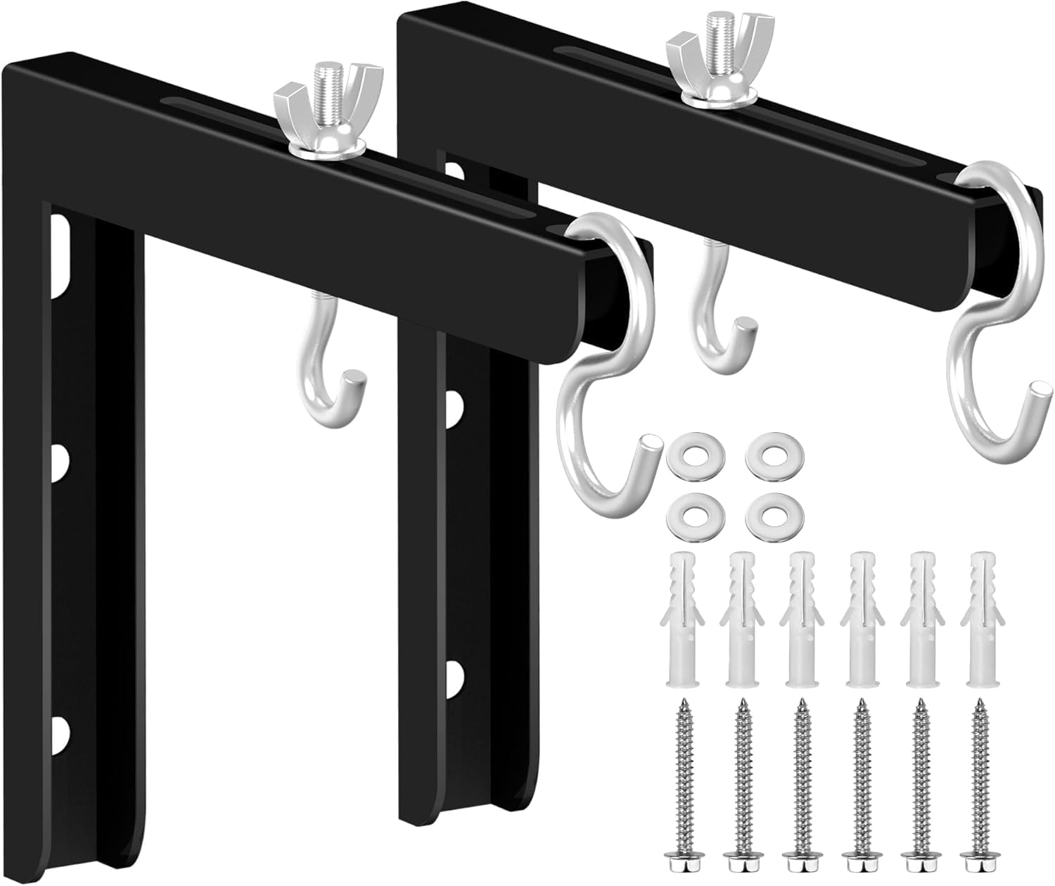 2-Be-Best Universal Projector Screen Wall Mount, 6" Projector Screen Hanging L Brackets Projectors Screens Ceiling Mount Adjustable with Hook and Extra Accessories 84 Lbs / 38Kg Load, Black image number 5