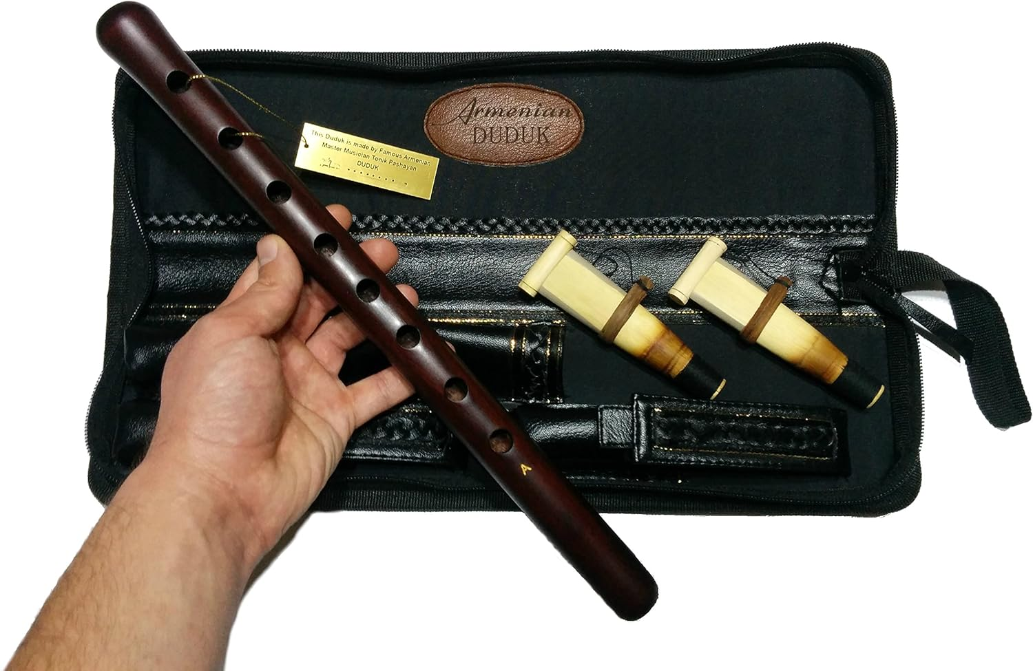 Armenian Duduk &ndash; Professional Handmade Musical Instrument from Armenian Apricot Wood, 2 Professional Reeds, Eco-Leather Case, Made in Armenia, Woodwind image number 5