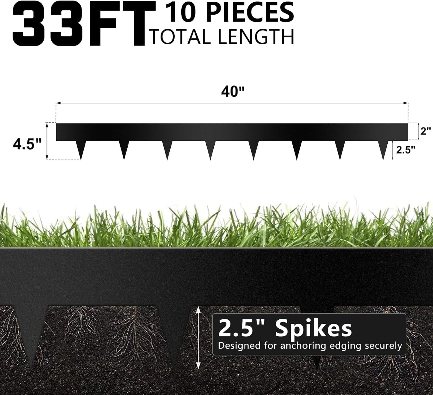 Homodoskey Flexible Garden Edging Borders 10-Pack Corten Steel Landscape Lawn Edging - 4.5In H Black Powder Coated Bendable Metal Strips-Rusted Border W/ 11 Clips(33Ft Total) (Black) - Rust image number 4