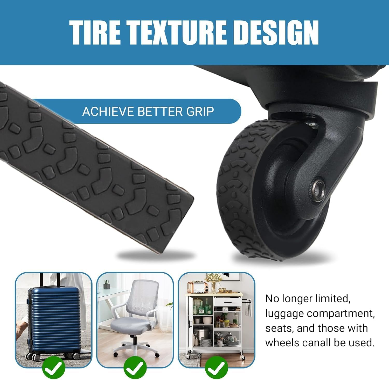 Silicone Luggage and Office Chair Wheel Covers Protectors, Cuttable Noise Reduction Shock Absorbing for Suitcases and Office Chairs - Quttly (10) image number 4