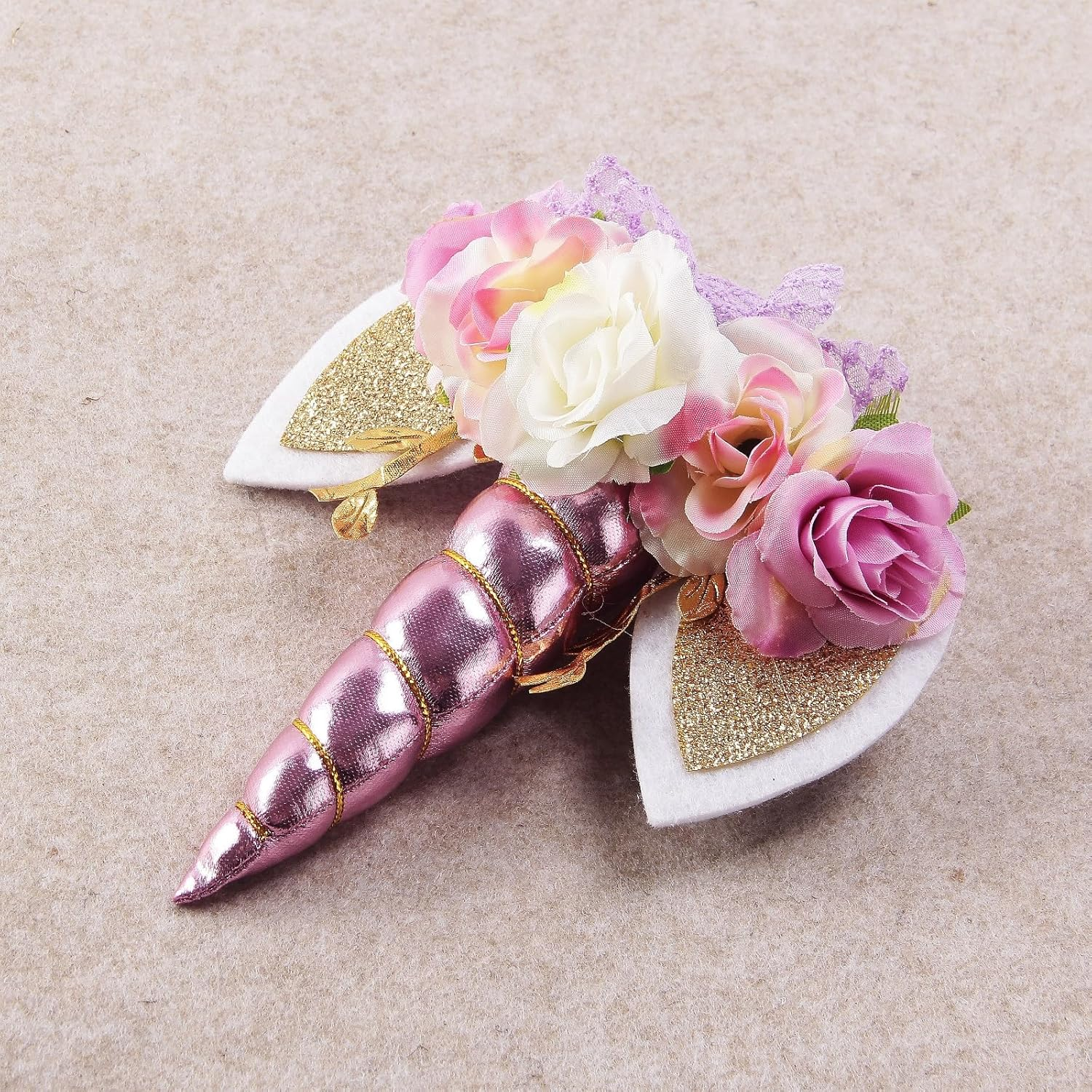 Nishine Rose Floral Unicorn Cake Topper Birthday Party Cake Decoration (Pink&Ivory)