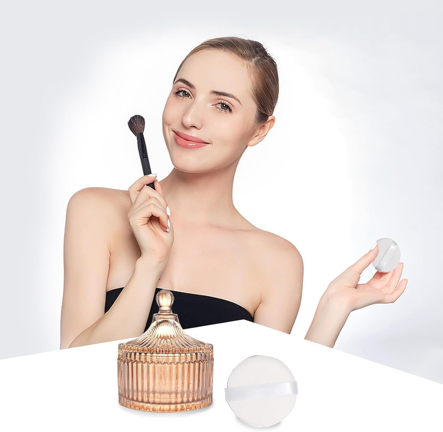 Kuskins Body Powder Puff and Container Set,Large Powder Puff Crystal Container Wet Dry Makeup Dusting Powder Puffs for Women Face & Body Washable, Reusable（Amber） image number 6