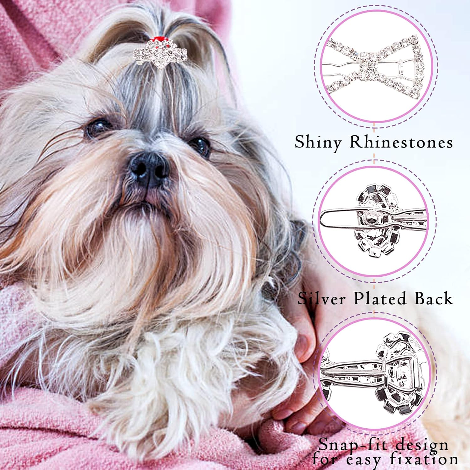 PET SHOW Dog Tiara Crown Hair Clips Bows for Small Dogs Costume Crystal Rhinestone Girls Puppies Barrette Grooming Hair Accessories image number 6