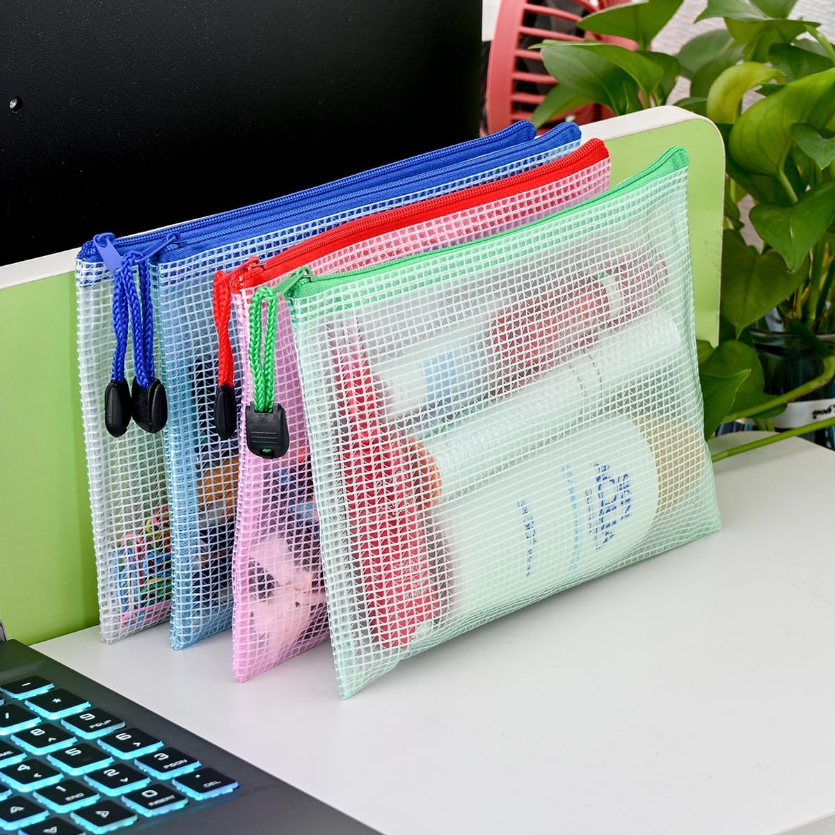 AUSTARK 20Pcs Mesh Zipper Pouch Bags, Multipurpose Waterproof Organization Storage Bag for Office School Home Travel (B6 Size 7.6''X5.3'', Multicolored) image number 1
