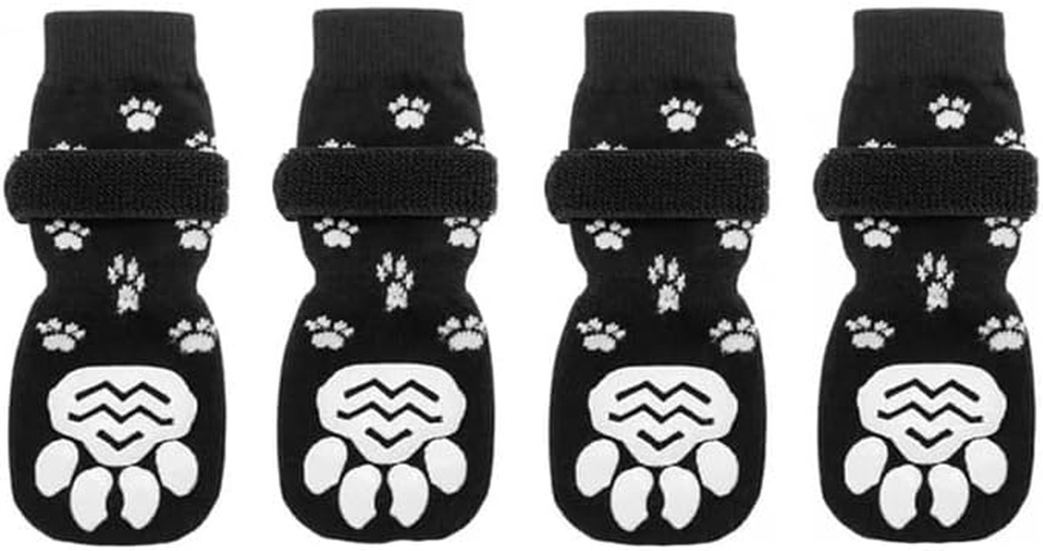 4Pcs Anti-Slip Dog Socks - Double Side Non-Slip Paw Protector for Hardwood Floors,Prevent Licking,Dog Booties (Black, L) image number 2