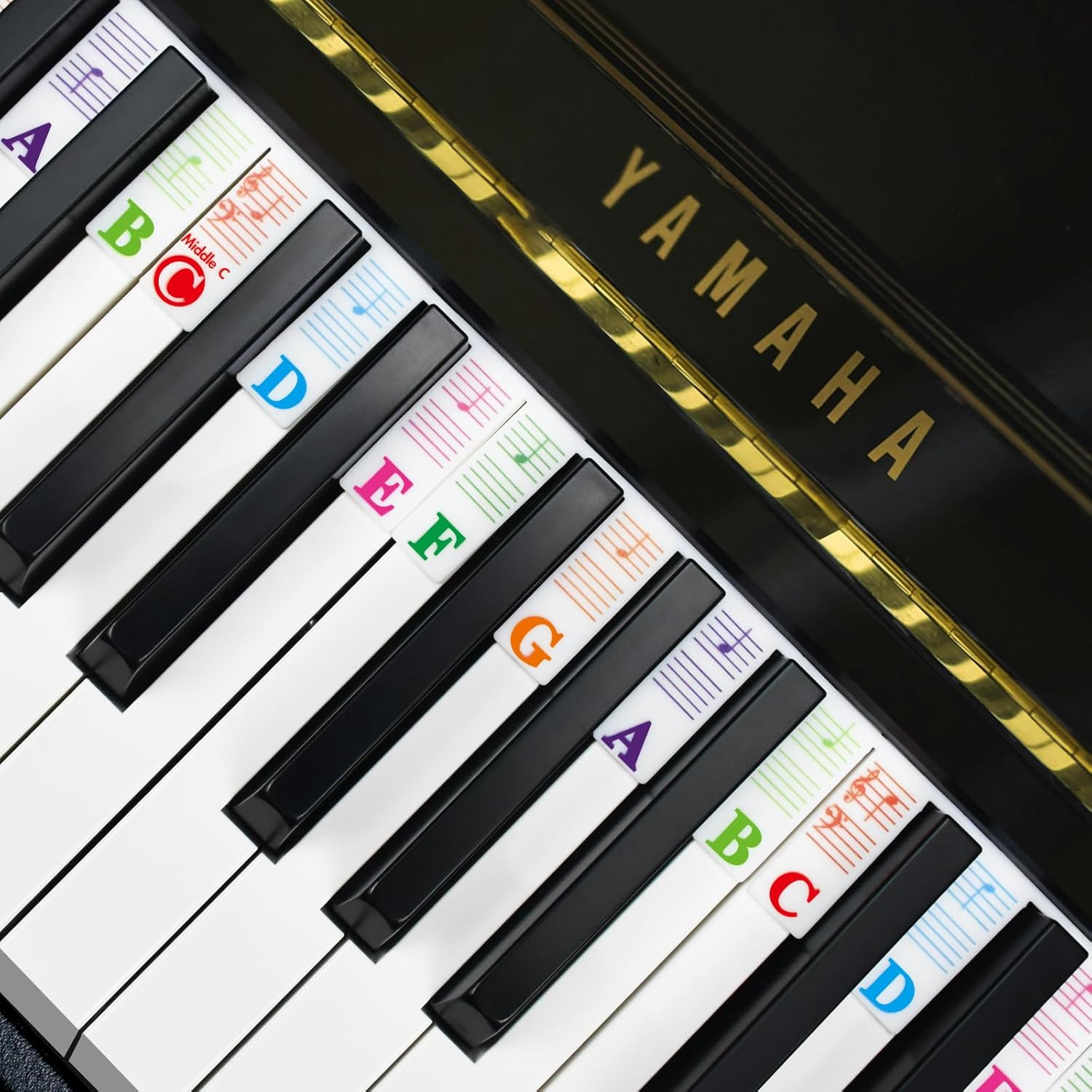 Piano Key Labels, Azymi Removable Keyboard Note Guide for Beginner for 88/76/61/54/49/37 Keys Reusable Silicone Strips Multi-Color Larger Bold Letter for Kids