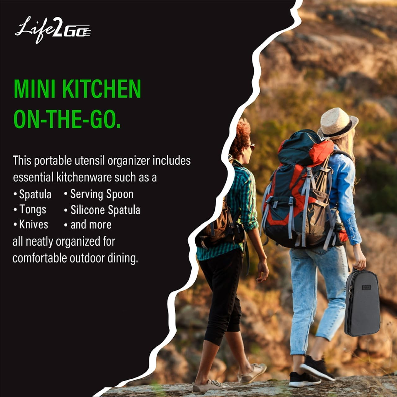 Camp Cooking Utensil Set & Outdoor Kitchen Gear Cookware Kit, Portable Compact Carry Case for Camping, Hiking, Travel, BBQ Grilling Stainless Steel Accessories Spoon & Fork image number 4