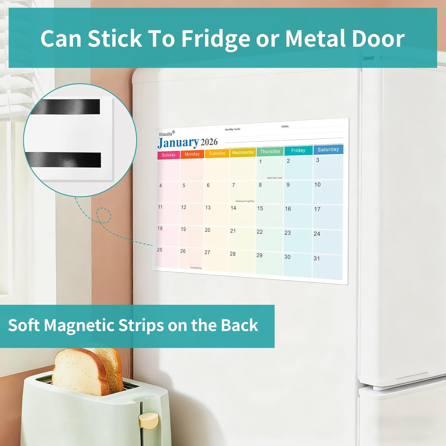 Calendar 2026 - Magnetic Fridge Calendar with Australia Holidays- Magnetic Calendar for Refrigerator, 18 Monthly Planner with Stickers,Jan 2026-Jun 2027 Calendars for Family Schedule Tracking Deco Gift