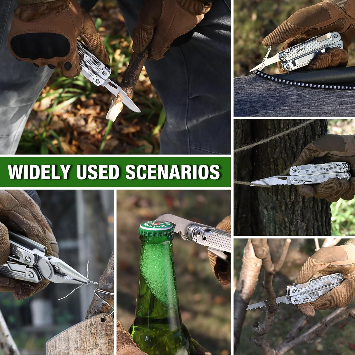 SHALL Multi Tool, 18-In-1 Multitool Pliers, Stainless Steel Multi-Tool Pocket Knife W/Screwdriver Bit, Self-Locking Multipurpose Tool W/Sheath for Camping Fishing Survival Hunting image number 6