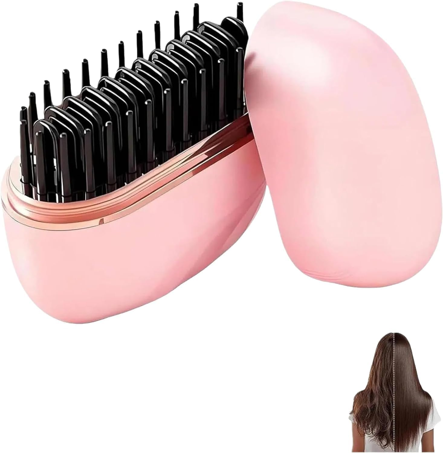 QFFAFAR Glambrush Mini Hair Straightener, 2-In-1 Mini Cordless Hair Straightener Comb, anti Scald Shell, 3-Speed Temperature Control,Mini Straightener,Lightweight Travel Straighteners Brush for Women (Black)