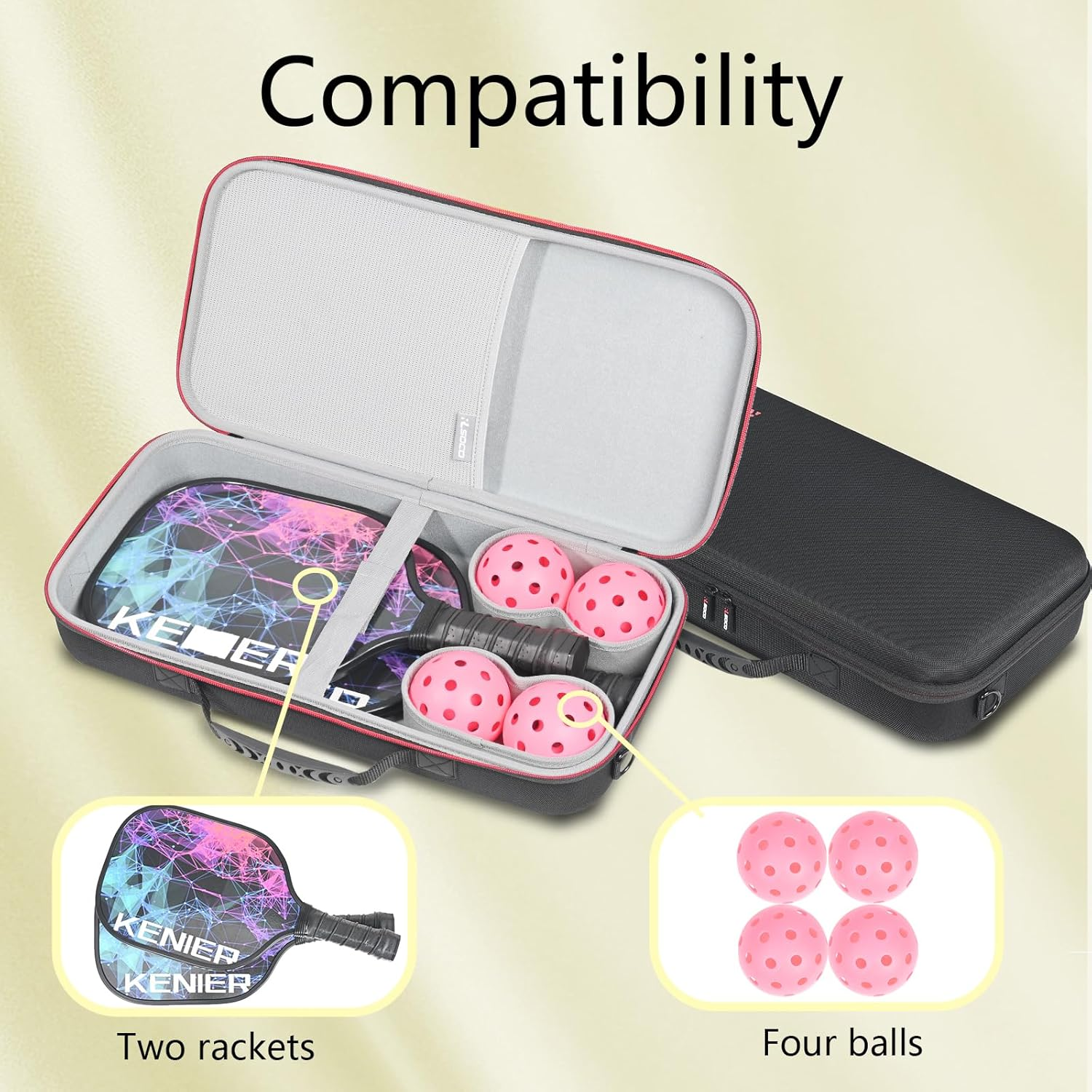 Pickleball Paddles Bag, Pickleball Hard Cover Case for Luzz/Paddex/Hisk/Vatic Pro/Head/Joola/Onix/Franklin Pickleball Paddles, Fits for 2 Paddles, 4 Balls and Paddle Erasers (Bag Only) image number 2