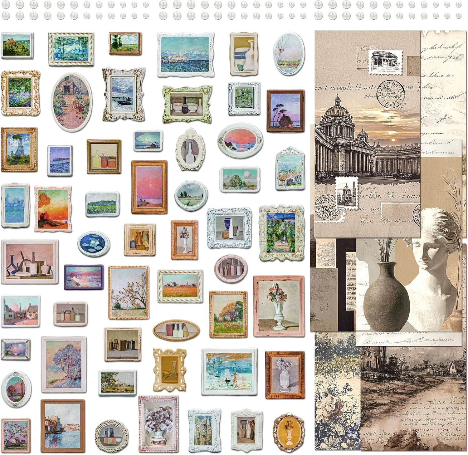 3 Packs Retro Scrapbooking Supply Stereoscopic Sticker Vintage Oil Painting Decoration Aesthetic Paper Classic Decoupage Thick Hard Cardboard for Card Making Journal Art and Craft (Mona)