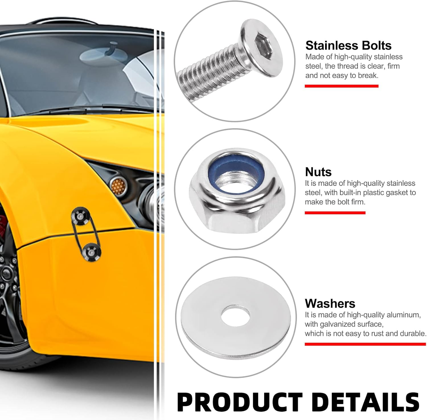 Swpeet 54Pcs - 3 Pairs Black Quick Release Fastener Kit, Universal Aluminum Bumper Clips Quick Release Front Rear Bumper Fasteners Trunk Front Rear Bumper Fasteners Fenders Holders Kit for Car Bumper image number 4