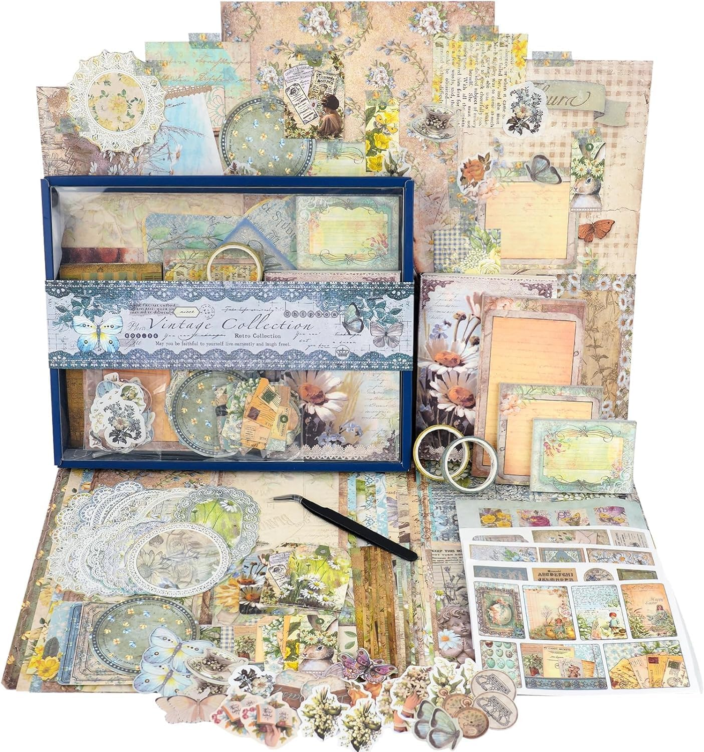 Funto Scrapbooking Kit (202 PCS), Vintage Collection-Wonderland, Perfect for Bullet Scrapbooking Materials, Planner DIY Arts Craft Collage image number 2
